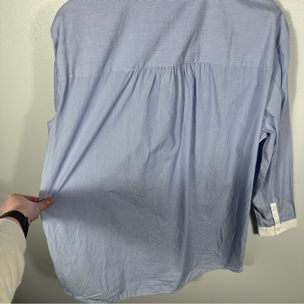 Lafayette 148 Blue White Pinstripe Chambray Colorblock Tunic Blouse Size Medium - Picture 12 of 15